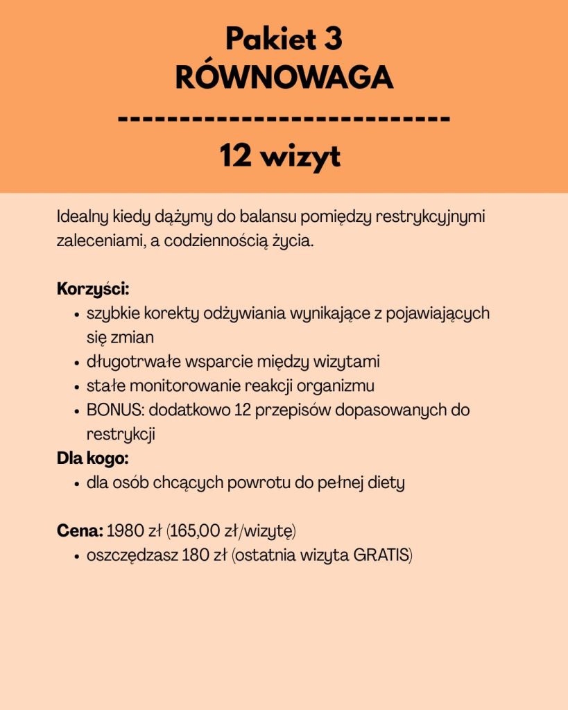 Pakiet dietetyczny RÓWNOWAGA - 12 wizyt u dietetyka klinicznego, budowanie trwałych nawyków dietetycznych i usuwanie barier żywieniowych.
